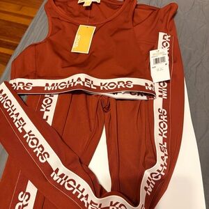 Michael Kors Set, Rust Red Sports Bra with Matching Bottoms